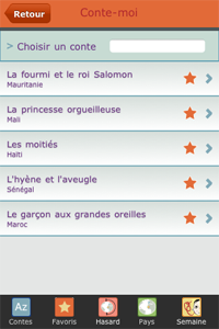 Application Iphone Conte-moi : page des favoris